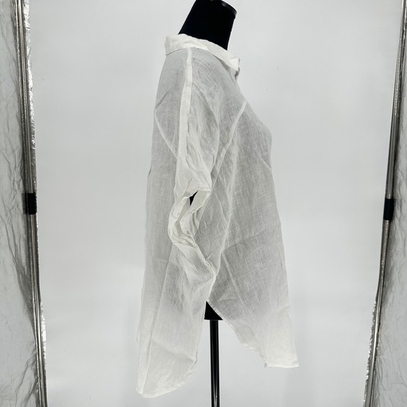 Tahari White 100% Linen Bat Wing Tunic Button Up Long Boxy Top Women's Large - Picture 3 of 8